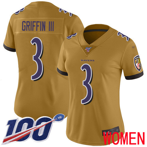 Baltimore Ravens Limited Gold Women Robert Griffin III Jersey NFL Football #3 100th Season Inverted Legend->women nfl jersey->Women Jersey